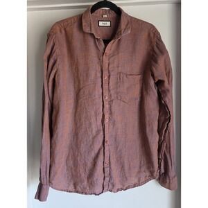 WAVE Men 2XL Linen Shirt Long Sleeve Collared Orange Blue Casual Coastal